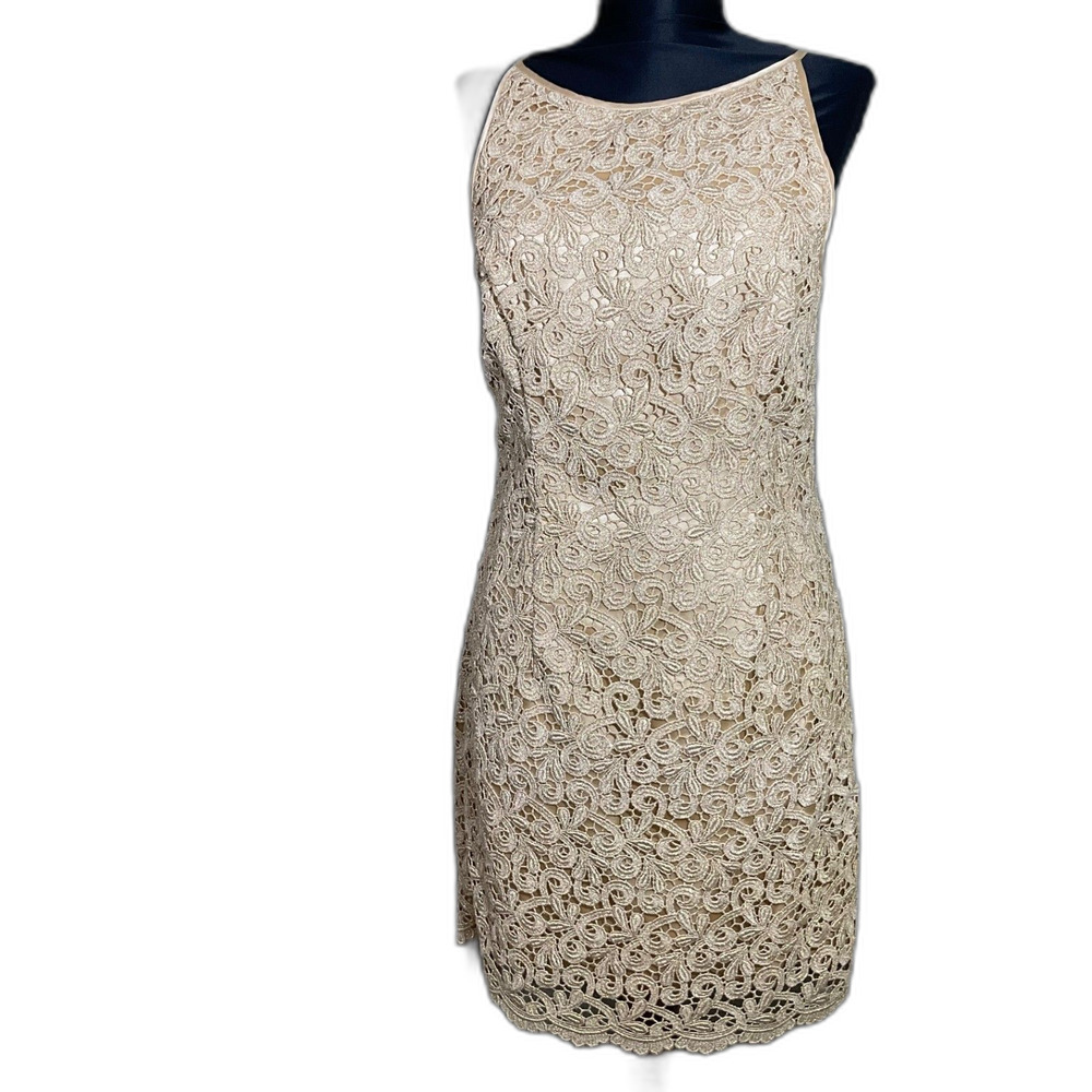 Vintage Jessica McClintock Lace Cocktail Dress women’s Size 6 gold made USA